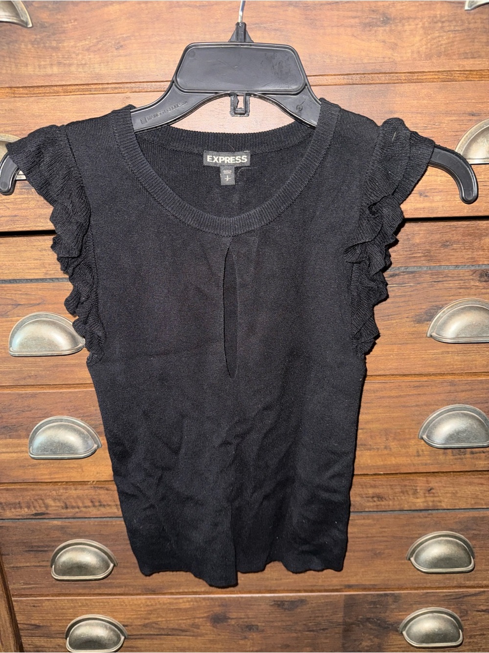 Express Black Ruffle Cap-Sleeve Knit Tank